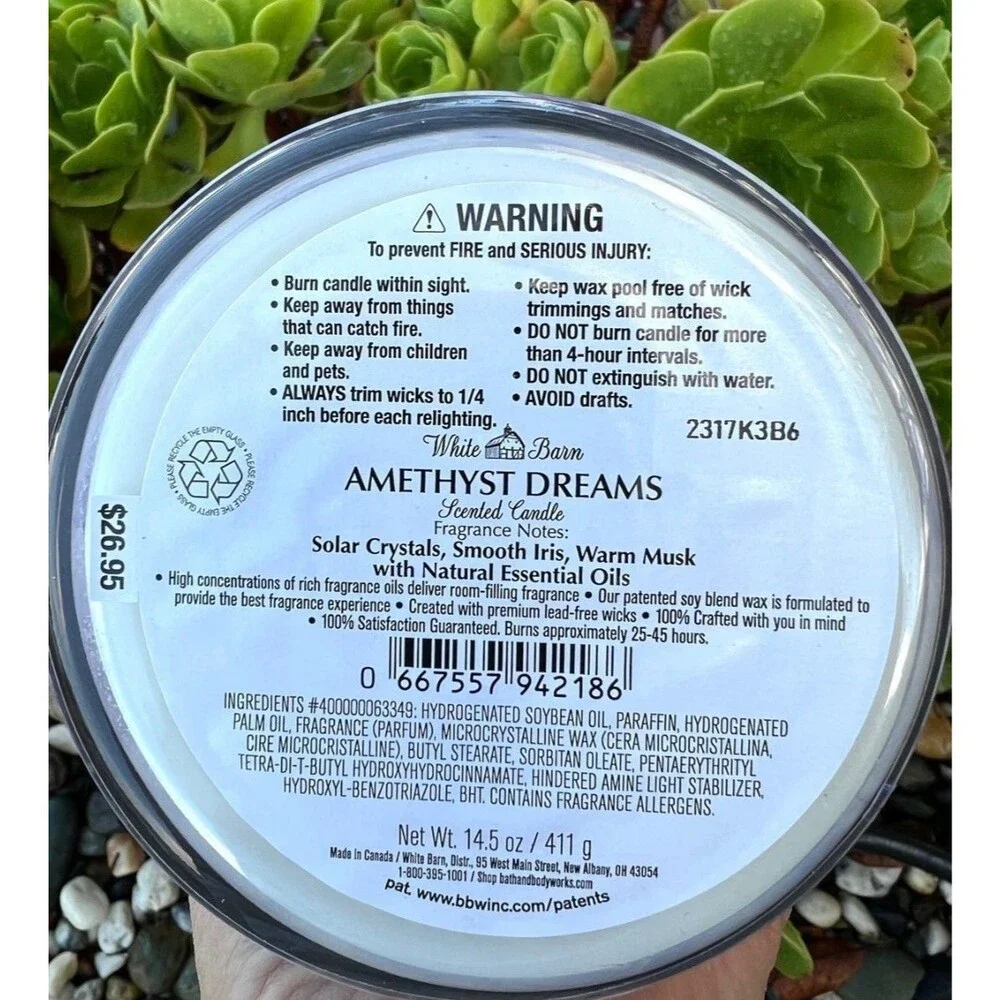 White Barn Bath & Body Works Amethyst Dreams 3-Wick Candle Iridescent Wrap NEW - Picture 3 of 3